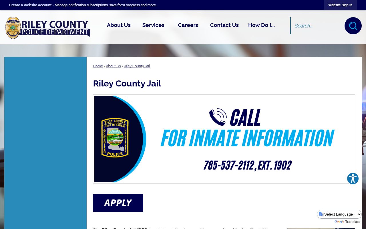 Riley County inmate population data on the official jail page